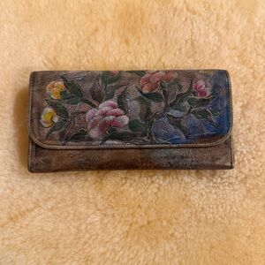 Jane Yoo Floral Hand-Painted Leather Wallet - like new - autographed